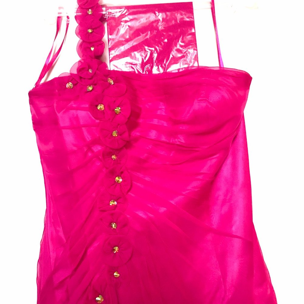 Anny Lee Hot Pink Strapless Ruched Prom Dress with Slit - Picture 3 of 7